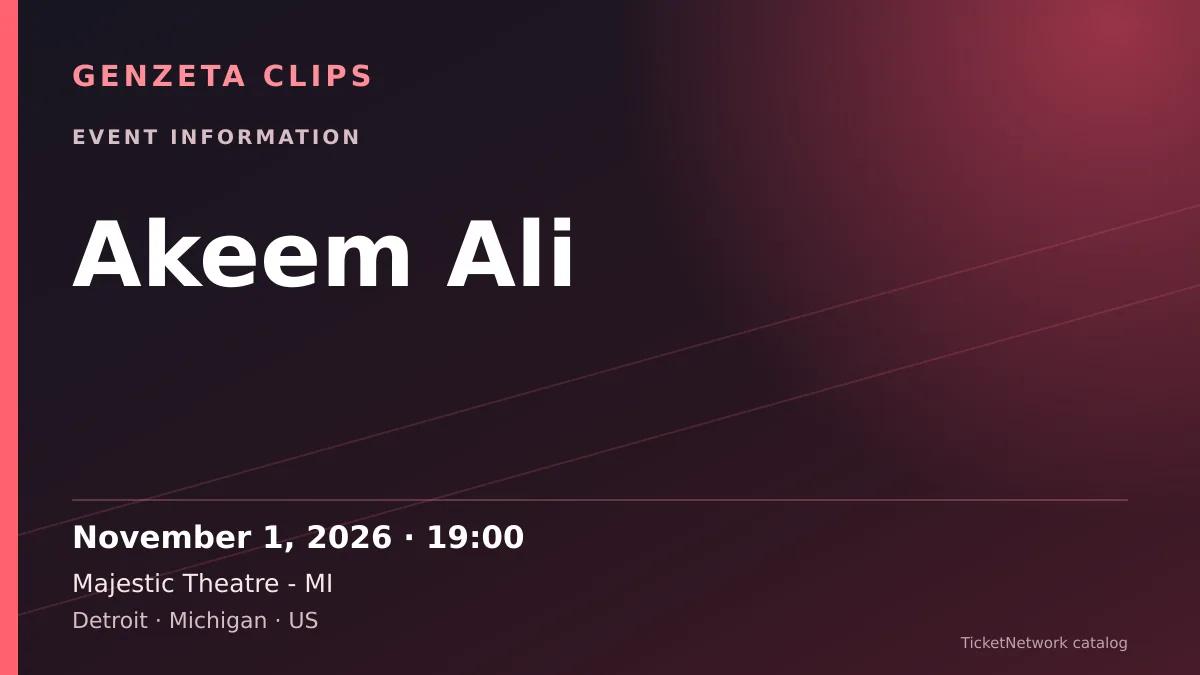 Event information graphic for Akeem Ali at Majestic Theatre - MI