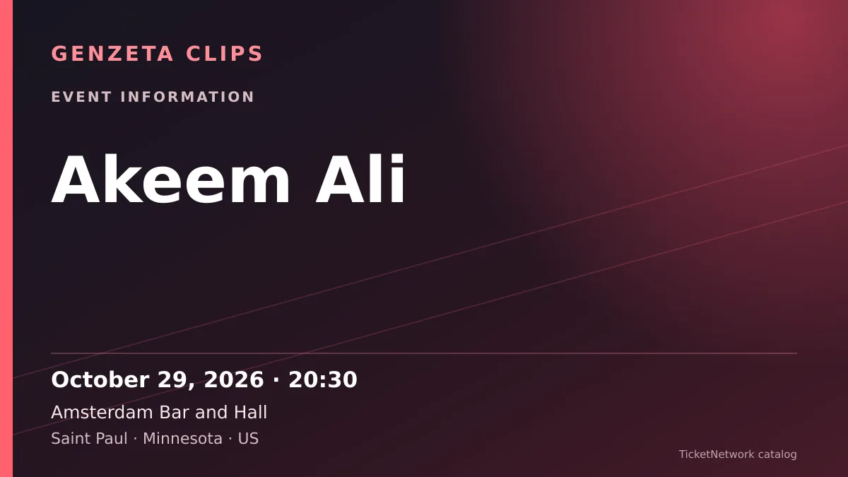 Event information graphic for Akeem Ali at Amsterdam Bar and Hall