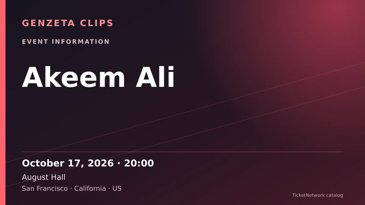 Event information graphic for Akeem Ali at August Hall