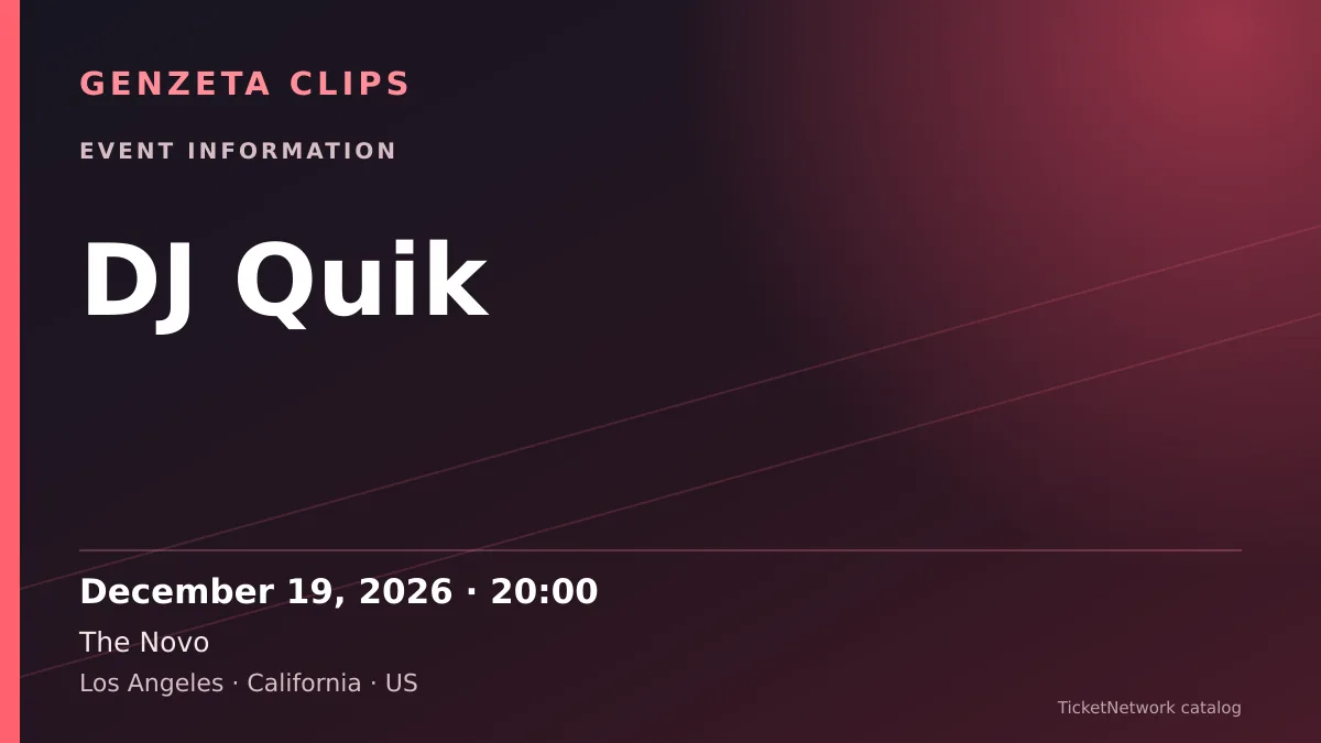 Event information graphic for DJ Quik at The Novo