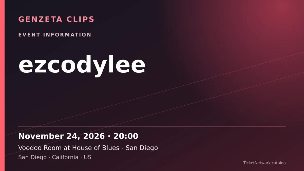 Event information graphic for ezcodylee at Voodoo Room at House of Blues - San Diego