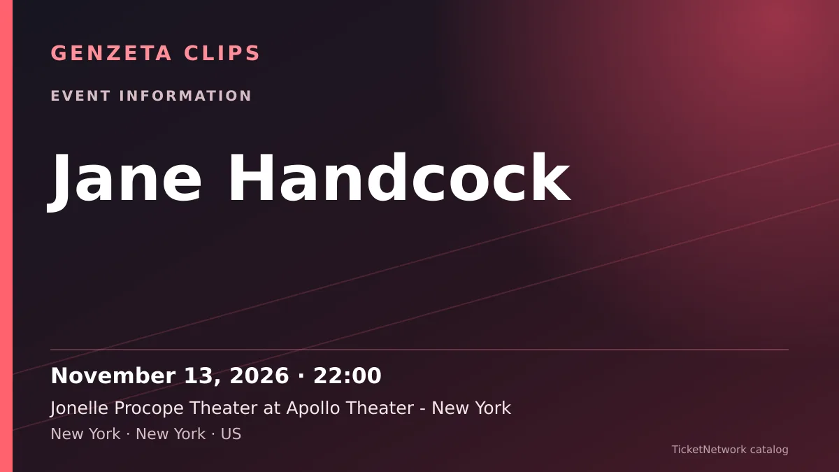 Event information graphic for Jane Handcock at Jonelle Procope Theater at Apollo Theater - New York