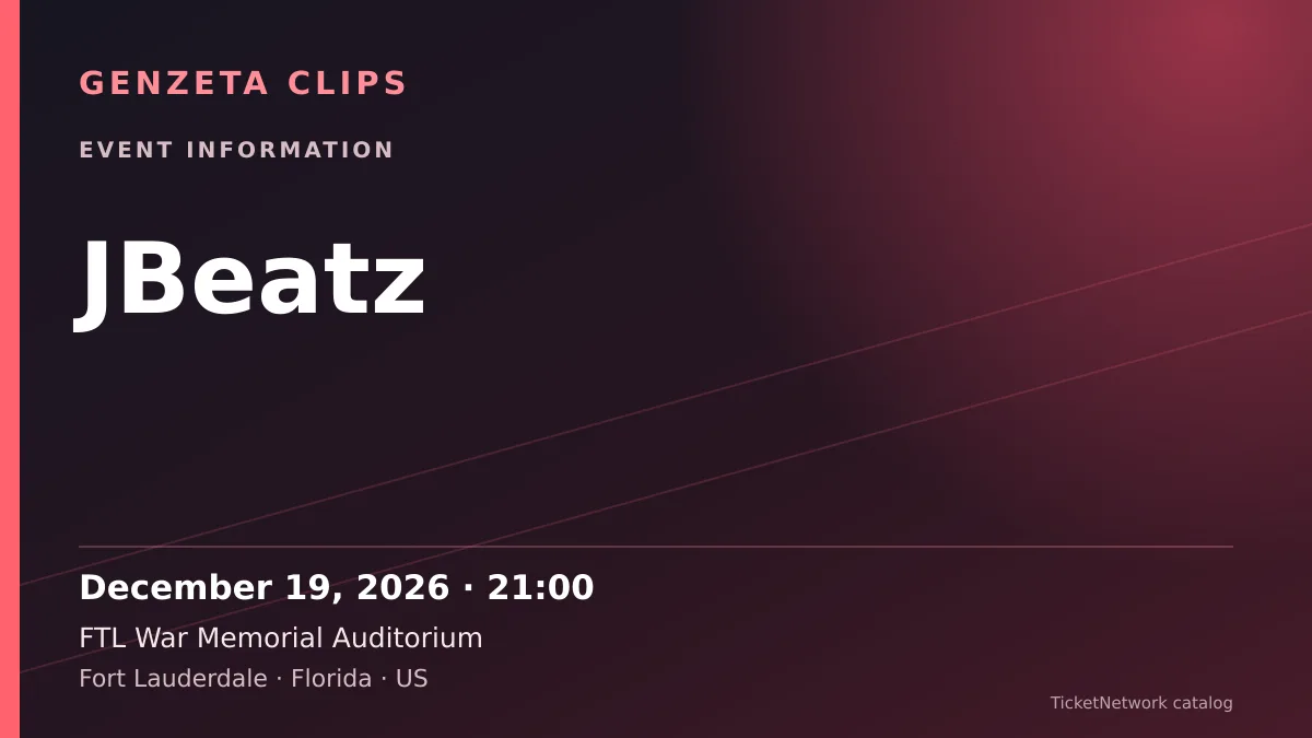 Event information graphic for JBeatz at FTL War Memorial Auditorium