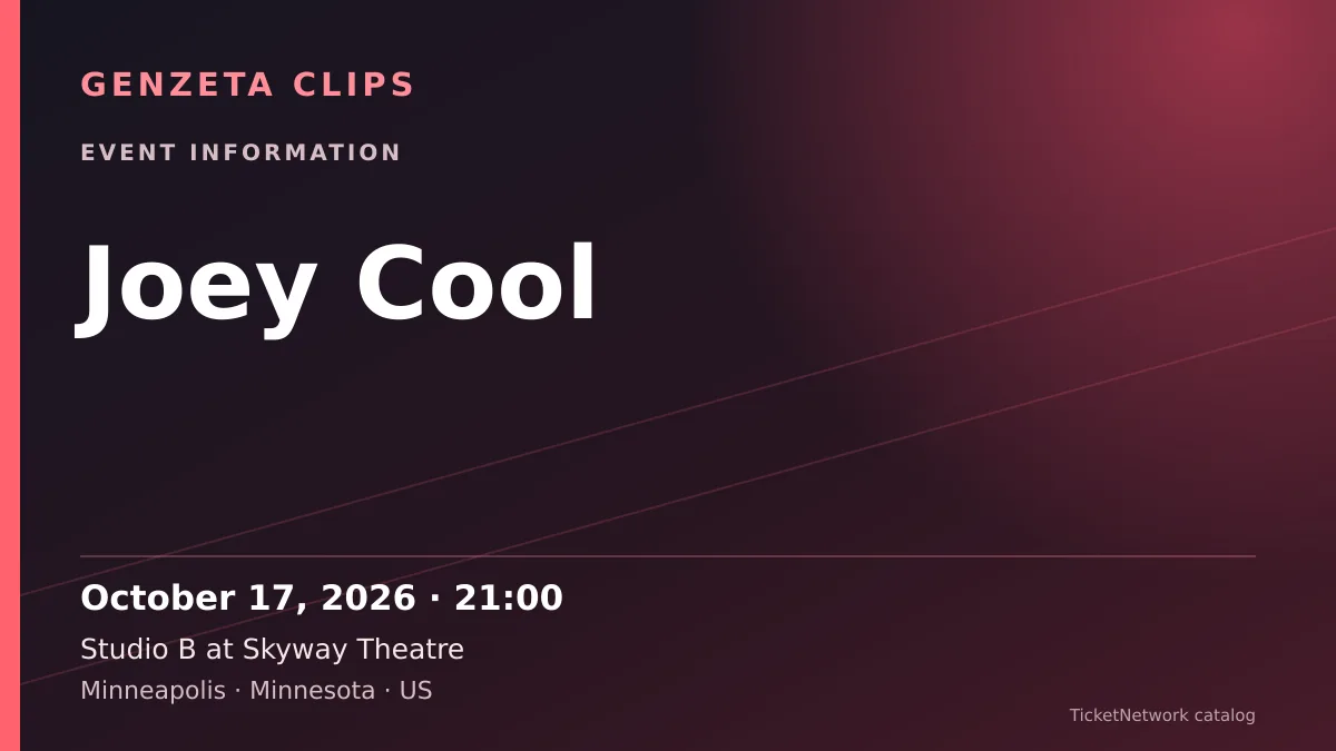 Event information graphic for Joey Cool at Studio B at Skyway Theatre