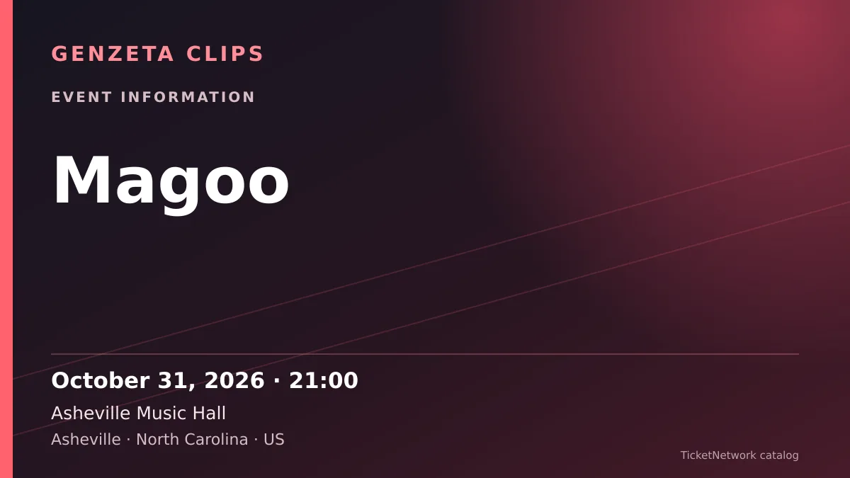 Event information graphic for Magoo at Asheville Music Hall