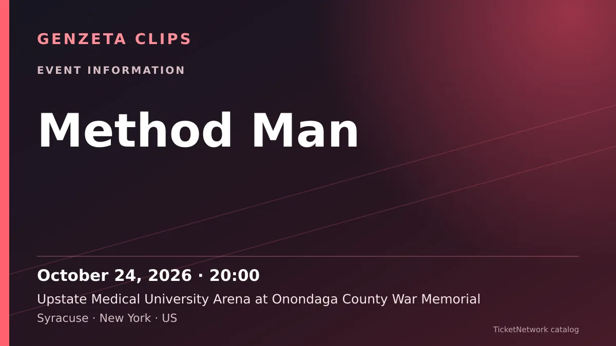 Event information graphic for Method Man at Upstate Medical University Arena at Onondaga County War Memorial