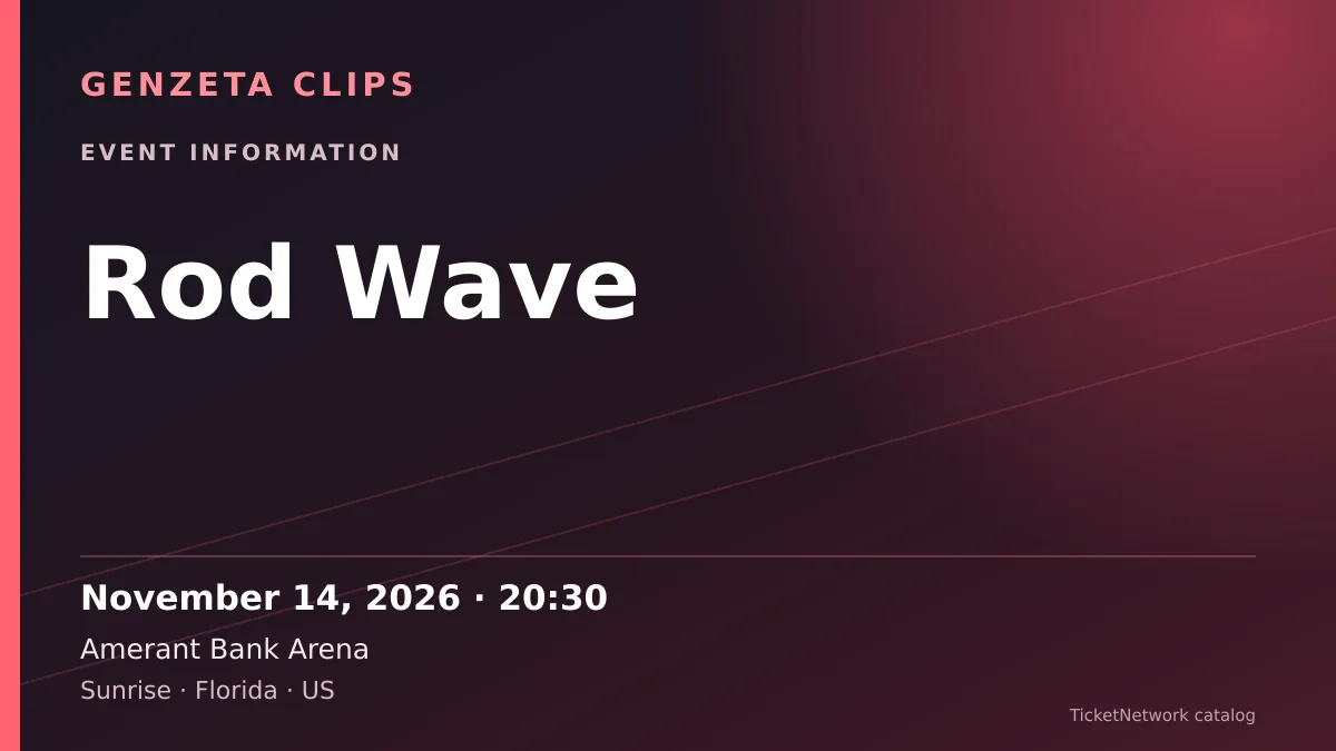 Event information graphic for Rod Wave at Amerant Bank Arena