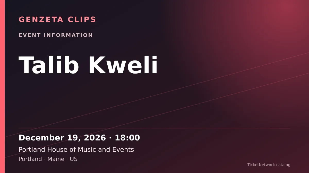 Event information graphic for Talib Kweli at Portland House of Music and Events