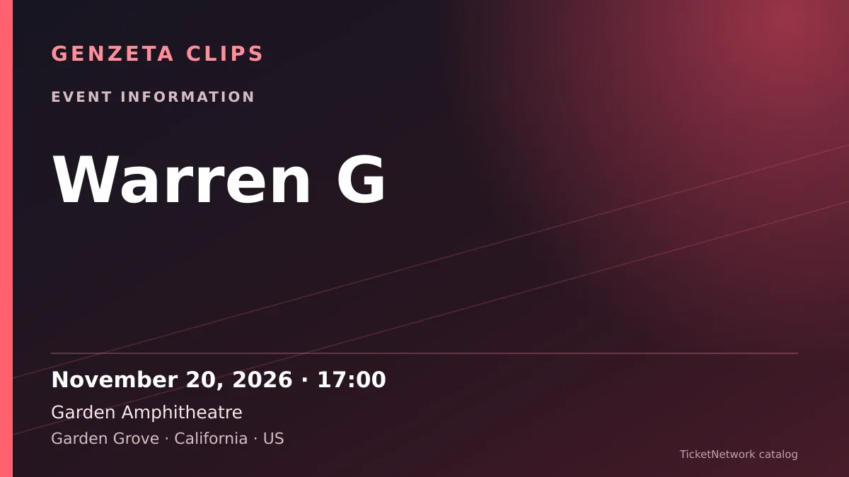 Event information graphic for Warren G at Garden Amphitheatre
