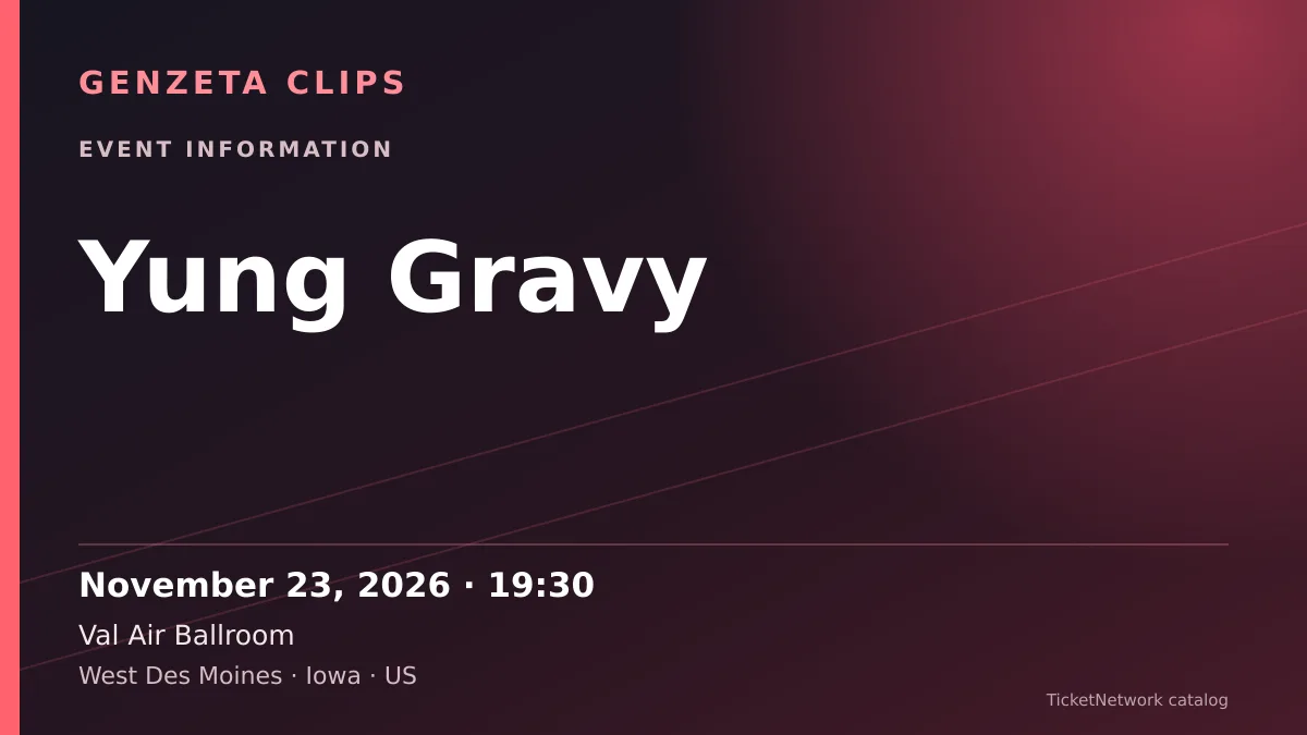 Event information graphic for Yung Gravy at Val Air Ballroom